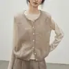 Colete Tricot Slimming Lã Gola Redonda Solto Feminino 2026 Outono Inverno Novo Cardigan Sem Mangas Colete Suéter Outerwear