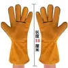 Guantes de soldadura de doble capa al por mayor de fábrica, guantes colgantes de piel de vaca para soldador, guantes de cuero completo alargados y engrosados