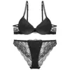 Conjunto de lingerie sexy estilo francês com decote em V profundo para seios pequenos, realçando e reunindo os seios, com suporte lateral para evitar flacidez, conjunto de sutiã de renda