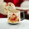 Taza de Gato de la Suerte Blanco Rocoso, Taza Cerámica con Separación de Té y Agua para Uso en Casa y Oficina, Caja de Regalo Corporativo para Clientes