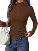 Suéter de malha canelada macio e elástico, estilo europeu e americano, com gola alta pequena, zíper, corte justo, mangas raglan, blusa casual de puxar