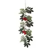 Folha de Pinheiro Vermelha com Frutas Vermelhas em Galho Pendurado com Pinha Decoração de Parede de Natal Festival Europeu e Americano Decoração de Porta Planta Artificial