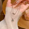 Colar Dupla Camada de Disco com Zircônia Estilo Coreano para Mulheres, Corrente de Clavícula Empilhável Versátil e Estilosa, Novo Acessório de Moda