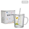 Caneca de Leite para Café da Manhã Infantil Desenho Animado com Escala, Copo de Água de Vidro Doméstico Estampado, Copo Criativo com Alça Resistente ao Calor