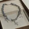 Collar de Cuero con Colgante de Cruz con Alas y Borla Estilo Gótico Cadena para Clavícula de Lujo Ligero Europeo y Americano Dulce Fresco Sexy Nicho Accesorios
