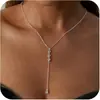 Nova Corrente com Pingente de Franja em Zircônia em Formato Y da Amazon Corrente de Clavícula Estilo Laço Elegante e Generoso Presente de Feriado