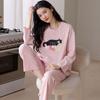 Pijama Feminino Longo de Manga Longa com Gola Redonda, Atacado Sólido em Estoque, com Calça Longa, Novo Outono Algodão para Casa, Adequado para Usar ao Ar Livre