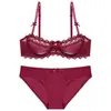 Conjunto de lingerie sexy ultra-fino, semi-transparente, de renda, com meia-taça, para seios pequenos, anti-queda, plus size