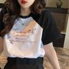 Camiseta de manga corta 100% algodón de talla grande para mujer, estilo coreano de verano, gordita, holgada, adelgazante, con mangas raglán, para estudiantes