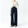 Jeans de pierna ancha color azul denim para mujer, nuevo modelo 2026, tiro alto, corte holgado, caída fluida, pantalones hasta el suelo, pantalones de mujer Zhengzhou
