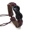 Venda Direta do Fabricante Punk Pulseira de Couro Sintético Banhada a Preto com Figura de Oito em Liga, Suprimento Transfronteiriço Estável, Pulseira Trançada para Homens e Mulheres Estudantes