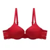 Ropa Interior Sin Costuras Transfronteriza Anillo de Acero Suave Encaje Brillante con Empalme Sujetador Push-Up para Pechos Pequeños de Mujer