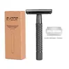 RZACLEA Navaja de Seguridad Manual de Aleación de Zinc, Cuchilla Reemplazable de Filo Único Doble, Plateado Oro Rosa Negro Afeitadora para Barba de Hombre