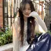 Tiro real~Camiseta de manga larga estampada de colores para mujer, otoño, estilo coreano, casual, perezosa, holgada, versátil, top de punto 26398