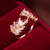 Anillo Atmosférico de Moda Estilo Pastoral con Exquisita Circonia Incrustada con Diseño de Espiga de Trigo, Apertura Ajustable, Hecho de Cobre, Exclusivamente para Ventas Transfronterizas