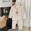 Pijama Infantil, Roupa de Outono para Bebê, Roupa de Casa com Desenhos Animados, Calça de Manga Longa Estilo Coreano para Crianças Pequenas e Médias, Conjuntos de Gola Redonda para Meninos e Meninas