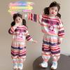 Conjunto Listrado Infantil Primavera e Outono Novo Estilo Meninos e Meninas Estampa de Desenho Animado Moletom Gola Redonda e Calça de Moletom Conjunto de Duas Peças Tendência