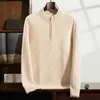 Suéter de Cashmere com Zíper Parcial 2026 Outono e Inverno Novo Suéter de Lã Base com Gola Alta Parcial Estilo Coreano para Homens de Meia-Idade