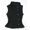 Top Casual Verão High Street Estilo Garota Spicy com Botões Assimétricos, Cardigã Estético de Gola Alta, Regata sem Mangas Justa que Marca a Cintura