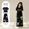 Pantalones de Moda para Niñas, Camiseta Casual Personalizada, Conjunto de Dos Piezas de Verano, Nuevo Estilo de Verano para Niños Mayores, Conjunto de Pantalones Holgados Estilo Coreano