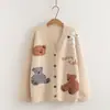 5970 Reductor de Edad Dulce Casual Oso Pequeño Cárdigan Suéter Abrigo para Mujer Estilo Perezoso Holgado Ropa de Punto Otoño Invierno