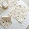 Babador para bebê recém-nascido de algodão, quatro camadas, tecido amassado, lenço quadrado, renda, babador multifuncional