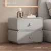Gabinete de noche estilo crema para dormitorio, mesa de noche para el hogar, gabinete de almacenamiento de cuero de lujo ligero de alta gama, mesa de noche sin instalación