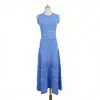 Vestido de Punto Hueco Estilo Nuevo de Principios de Verano, Cuello Redondo, Sin Mangas, Jacquard con Patrón de Olas, Ceñido a la Cintura, Falda Larga, Moda Dulce y Femenina