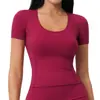 Camiseta de Yoga Cepillada con Líneas 3D, Adelgazante, Control de Abdomen, Favorecedora, Manga Corta, Top para Deportes al Aire Libre y Correr 5558