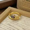 Anel Aberto Vintage Francês de Trevo de Quatro Folhas Escovado Nicho High-End Diamante Zircônia Flor Anel para Dedo Indicador para Mulheres