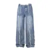 Jeans de Color Sólido Estilo Americano Diseño Retro Borde Recto Marca de Moda Danza Urbana Sueltos Casual Pierna Ancha para Hombres y Mujeres