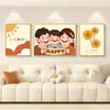 Una Familia de Tres Sana Sala de Estar Cálida Triple Pintura Decorativa Tronco Crema Nueva Pintura Colgante Mural de Fondo para Sofá