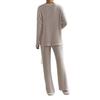 Conjunto de dos piezas transfronterizo para mujer 2025 Otoño Nueva Moda Casual Pantalón Recto Elegante Suelto Cuello en V Tejido de Punto con Rayas