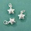 Plata de Ley S925 Plata Lisa Estrella de Cinco Puntas Tridimensional Colgante Pulsera de Cuerda Trenzada con Cuentas Hecha a Mano Pulsera Accesorios de Plata