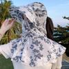 Chal de Tela de Flores de Verano Sombrero Parasol Máscara Protección para el Cuello Protector Solar Sombrero Integrado Conducción Ciclismo Sombrero de Sol de Color Floral