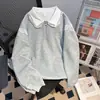 Foto Real de Sudadera Ligera para Mujer, Elegante de Longitud Media Nuevo Diseño para Primavera y Otoño, Top Polo Bordado de Corte Holgado con Lazo