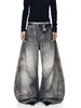 Jeans de Diseño Ancho Retro Americano de Nicho High Street Estampado 3D Desgastados Deconstruidos de Cimitarra Unisex de Moda