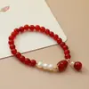 Pulseira de ágata vermelha natural pulseira de pérolas feminina ano de nascimento feijão vermelho estilo antigo contas da sorte feijão do amor joias