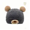 Gorro de Lana de Oso de Dibujos Animados para Mujer en Otoño e Invierno Gorro de Punto Grueso Cálido Gorro Lindo a Prueba de Frío con Protección para las Orejas Gorro de Tejer