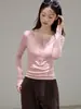 Camiseta de manga larga con cuello Henley de botones Yousilk de 260 g para mujer, nuevo diseño otoño/invierno 2026, top base elegante y con estilo