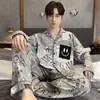 Pijamas Nuevos para Hombre Primavera y Otoño Manga Larga Imitación Algodón Talla Grande Otoño e Invierno Conjunto Casual para el Hogar para Hombre Que Se Puede Usar Afuera