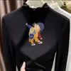Camiseta de Lã com Gola Alta e Babados de Manga Longa para Meninas Outono/Inverno Top Infantil Outono/Inverno