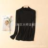 Camiseta Base de Manga Larga con Cuello Mock de Seda Otoño e Invierno Top Cálido Seda de Morera Holgada Talla Grande Simple Color Sólido Mujer