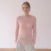 Top de punto rosa de manga larga con cuello en V, puramente seductor, para mujer, suéter de capa interior ajustado para otoño, top corto
