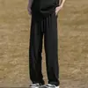 Calça Casual Listrada Estilo Americano de Seda Gelada para Homens, Marca Tendência de Verão, Caimento Solto, Perna Reta, Comprimento Total, Calça Esportiva Solta, Roupa Masculina