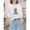Camiseta feminina azul claro de manga longa, algodão floco de neve, cobertura fina, novo estilo coreano 2026, top moderno e que rejuvenesce, pode ser usada como peça externa