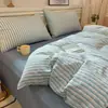 Juego de Ropa de Cama de Cuatro Piezas Estilo Japonés Gris-Marrón Cuadros Grandes Algodón Lavado Colores Contrastantes Agradable al Tacto Suave Estilo Muji Dormitorio Estudiantil Ropa de Cama para Todas las Estaciones