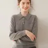 25 Novidades Outono/Inverno Suéter de Caxemira Gola Polo Cardigan Tricotado Feminino Suéter Solto Jaqueta com Bolso Camisa Elegante