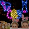 Lámpara de modelado de huevos de conejo de hierro forjado de Pascua con orejas de conejo, lámpara colgante de decoración de festival transfronterizo, lámpara de ventana luminosa