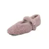 Zapatos Mary Jane de Lana para Mujer Tacón Bajo Zapatos Individuales Otoño Nuevo Estilo Versión Coreana Punta Redonda Hebilla Única Boca Poco Profunda Zapatos Individuales Zapatos de Piel para Mujer